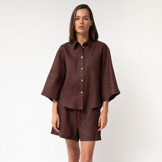 Brown Heavy Linen Shorts Perfect Days - Myza