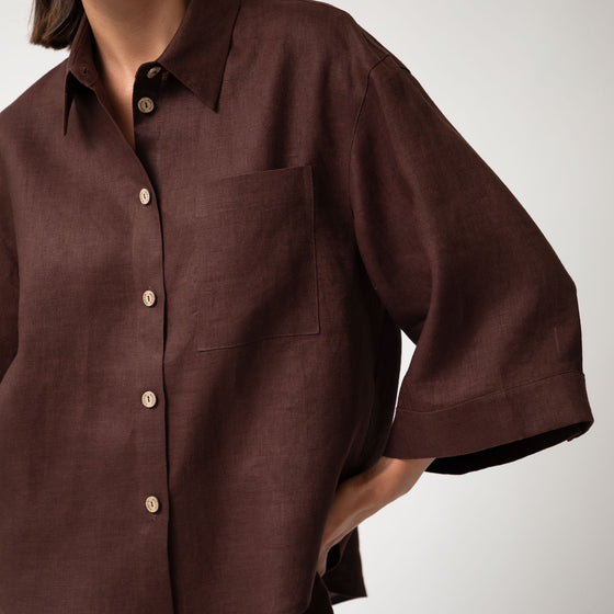 Brown Heavy Linen Shirt Perfect Days - Myza