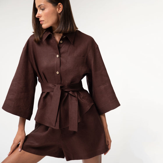 Brown Heavy Linen Shirt Perfect Days - Myza