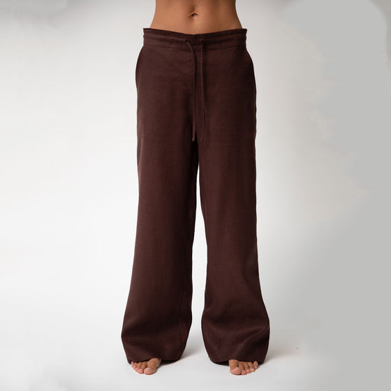 Brown Heavy Linen Wide-Leg Pants Perfect Days - Myza