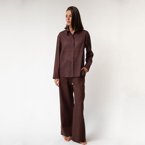 Linen Voile Shirt Restorative Brown - Myza