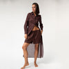 Linen Voile Button-Down Long Shirt Dress Restorative Brown - Myza