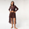 Linen Voile Button-Down Long Shirt Dress Restorative Brown - Myza