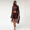 Linen Voile Button-Down Long Shirt Dress Restorative Brown - Myza