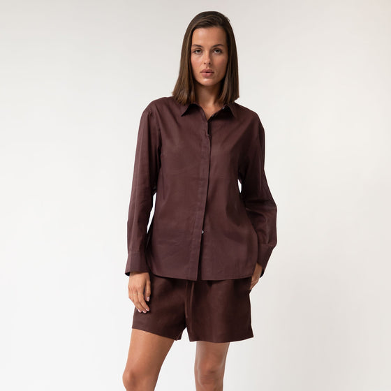 Linen Voile Shirt Restorative Brown - Myza