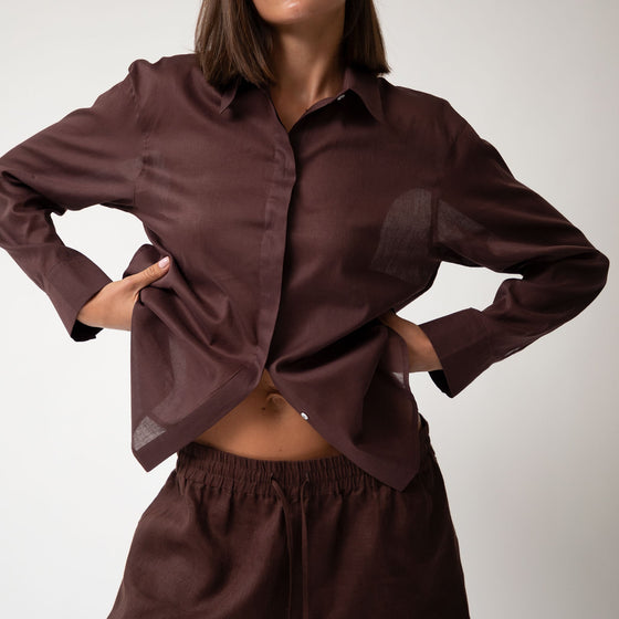 Linen Voile Shirt Restorative Brown - Myza