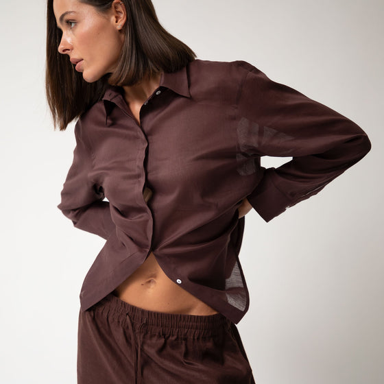 Linen Voile Shirt Restorative Brown - Myza