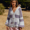 Olivia Stripe Chunky Cardigan With Buttons - Silver Grey