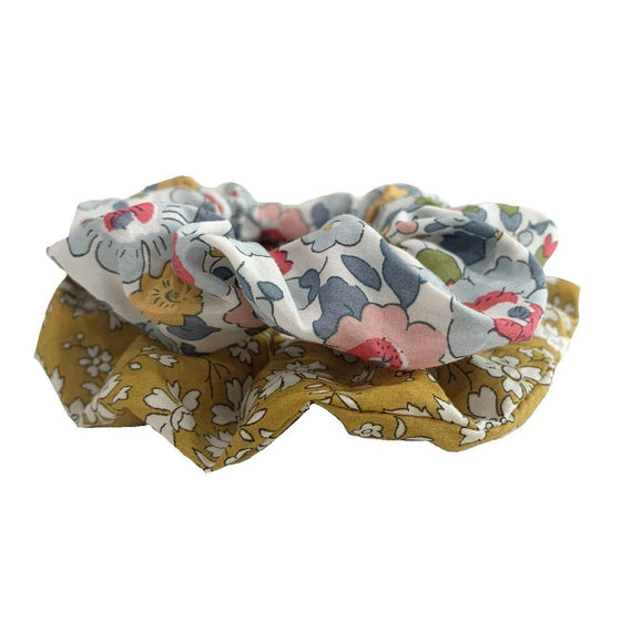 Pack of 2 Hair Scrunchies Made With Liberty Fabric BETSY GREY & CAPEL MUSTARD