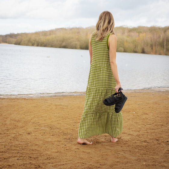 Paula Gingham Cotton Knitted Maxi Dress - Green