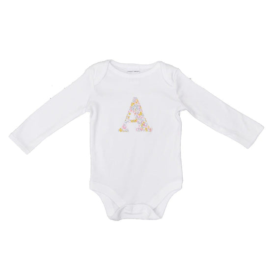 Personalised Letter Bodysuit Made With Liberty Fabric WILTSHIRE BUD