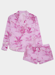 Pink Botanical Jungle Women's Long Sleeve Organic Cotton Pyjama Short Set