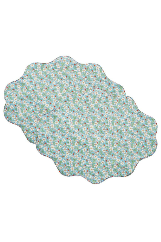Reversible Wavy Placemat Made With Liberty Fabric PAYSANNE BLOSSOM & ELEMENTS BLUE