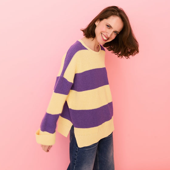 Rhiannon Recycled Cotton Mix Stripe Jumper - Purple and Yellow