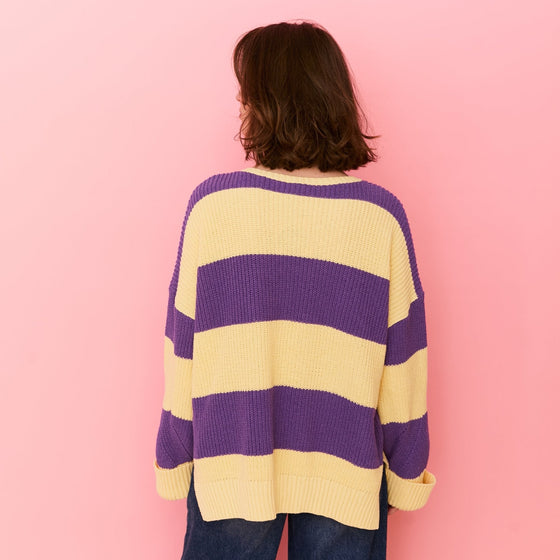 Rhiannon Recycled Cotton Mix Stripe Jumper - Purple and Yellow
