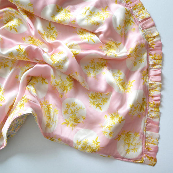 Reversible Ruffle Edge Silk Bedspread Made With Liberty Fabric POSEY POLKA & MEADOWLAND
