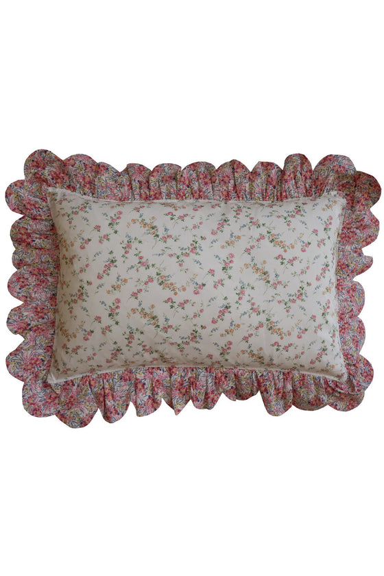 Oblong Scallop Ruffle Cushion Made With Liberty Fabric ELIZABETH & SWIRLING PETALS Coco & Wolf