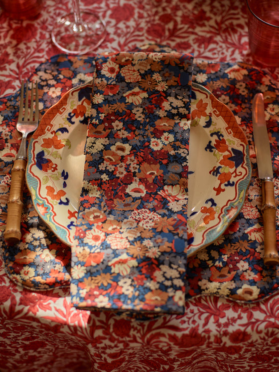 THORPE RUST & STRAWBERRY THIEF SPRING BLUE Liberty Reversible Stitch Napkin Set Coco & Wolf