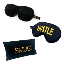  Contoured & Satin Sleep Mask Double Pack & Black Storage Bag Set - Hustle Print & Black