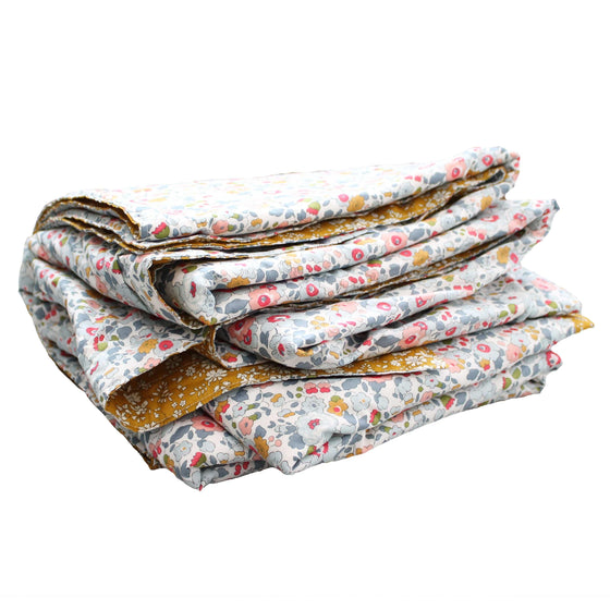 Reversible Stitch Border Bedspread Made With Liberty Fabric BETSY GREY & CAPEL MUSTARD