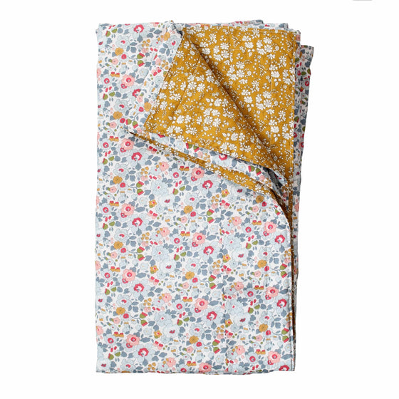 Reversible Stitch Border Bedspread Made With Liberty Fabric BETSY GREY & CAPEL MUSTARD