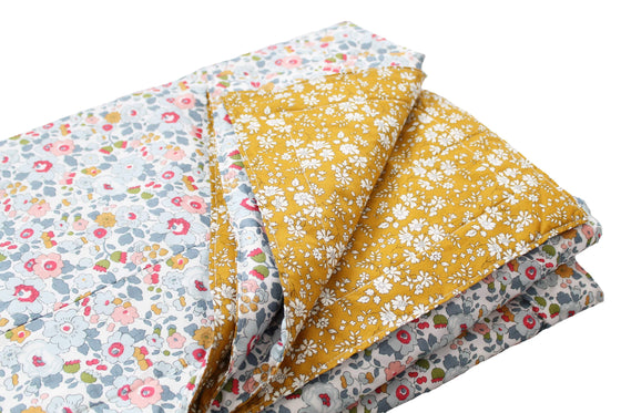 Reversible Stitch Border Bedspread Made With Liberty Fabric BETSY GREY & CAPEL MUSTARD