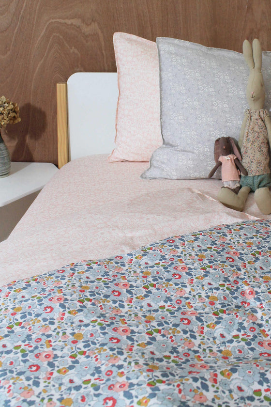 Reversible Stitch Border Bedspread Made With Liberty Fabric BETSY GREY & CAPEL MUSTARD