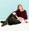 Taz Recycled Cotton Mix Two Tone Jumper - Burgundy