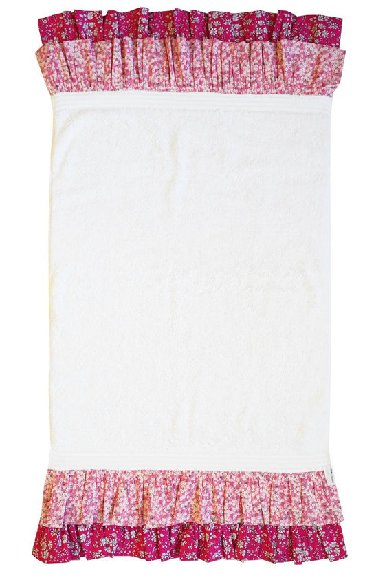 Ruffle Edge Towel Made With Liberty Fabric MITSI VALERIA & CAPEL FUCHSIA PINK