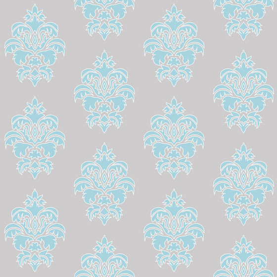 Wallpaper Damask Flower Blue on Grey - £37.50 per Sq Metre Long Studio Design