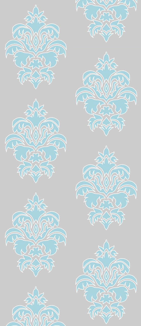 Wallpaper Damask Flower Blue on Grey - £37.50 per Sq Metre Long Studio Design