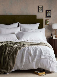  White 100% Linen Bed Linen