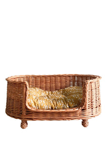  Wicker Oval Pet Bed Made With Liberty Fabric CAPEL MUSTARD