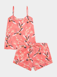  Japanese Crane on Coral Women's Cami Organic Cotton Short Set