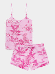  Pink Botanical Jungle Women's Cami Organic Cotton Short Set