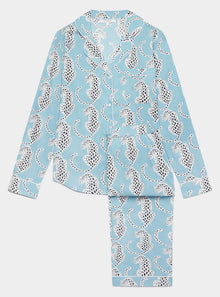  Blue Leopards Women's Long Sleeve Organic Cotton Pyjama Trouser Set