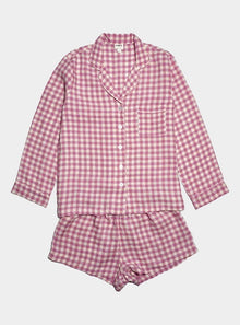  Berry Gingham Linen Pyjama Shorts Set