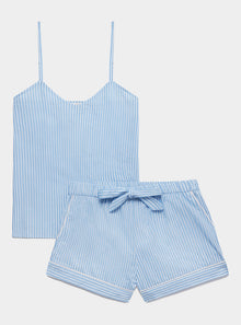  Blue & White Stripe Women's Cami Organic Cotton Short Set