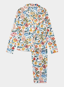  Florals on White Women's Long Sleeve Organic Cotton Pyjama Trouser Set
