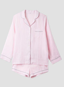  Blush Pink Linen Pyjama Shorts Set