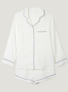  White Linen Pyjama Shorts Set